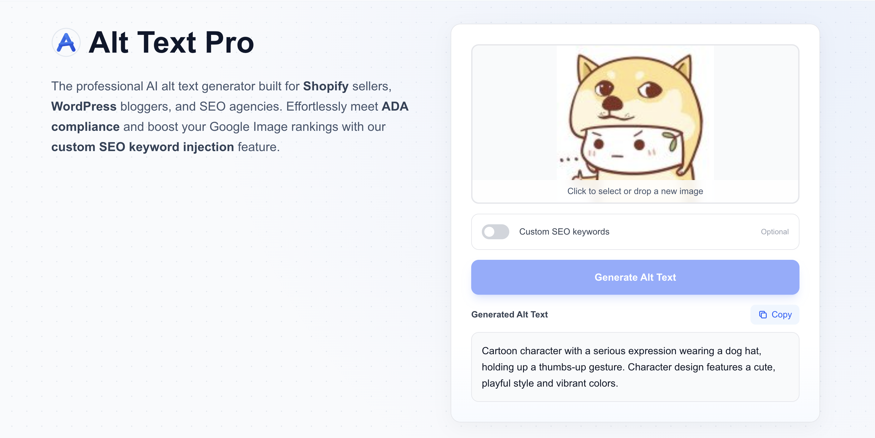 Alt Text Pro - Main product screenshot demonstrating key features and user interface