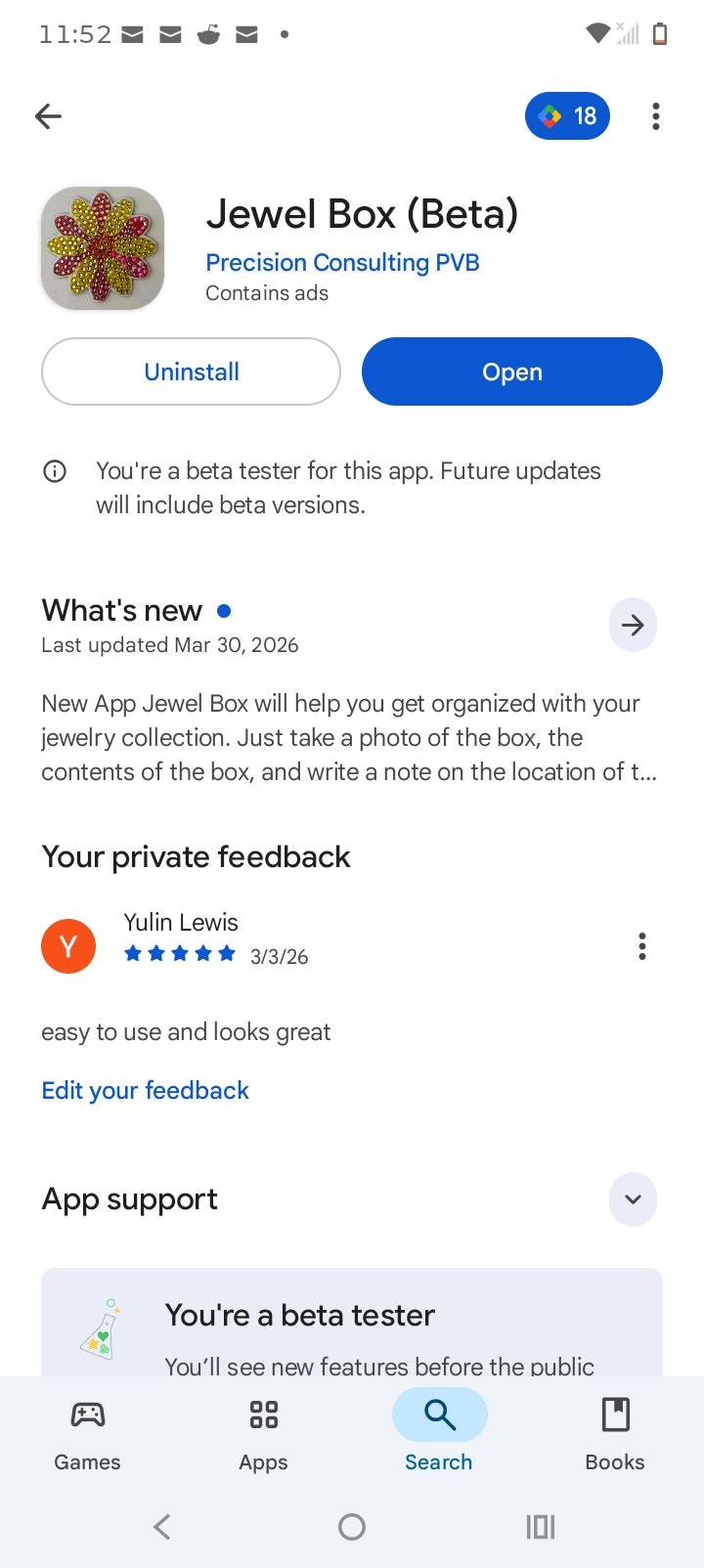 New App "Jewel Box" in Google Play Store