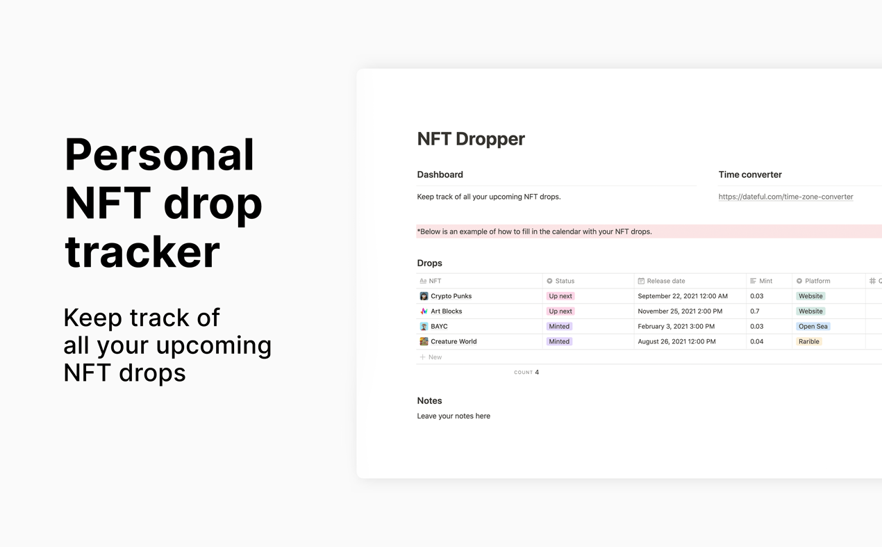 NFT drop calendar gallery image