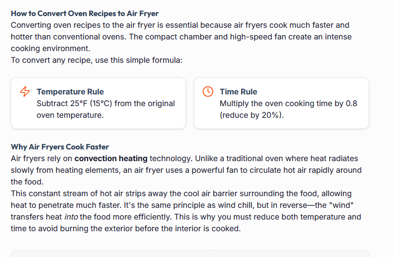 Oven to Air Fryer Time & Temp - Screenshot 2 showing product features and functionality