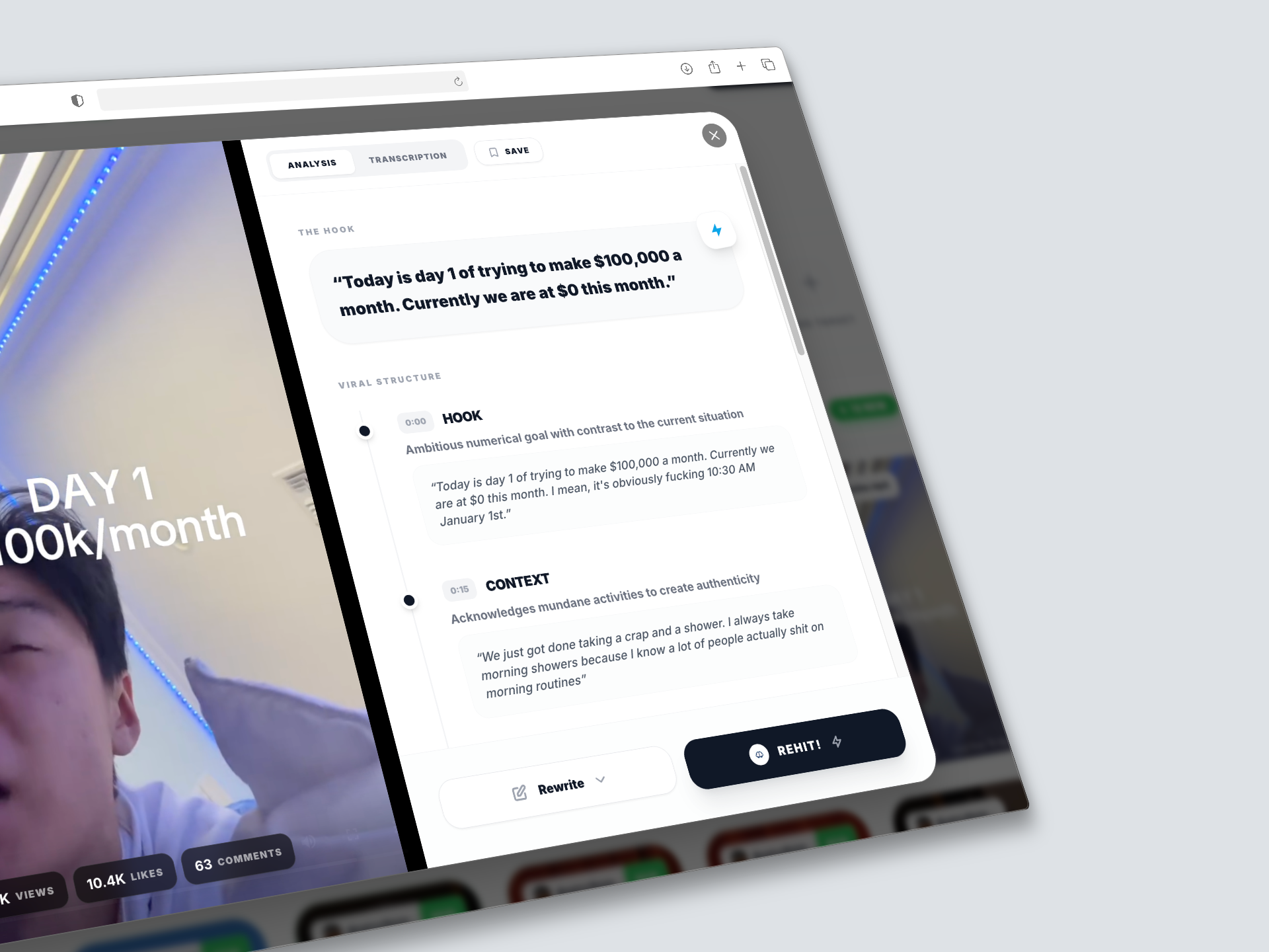 Rehit.ai - Main product screenshot demonstrating key features and user interface
