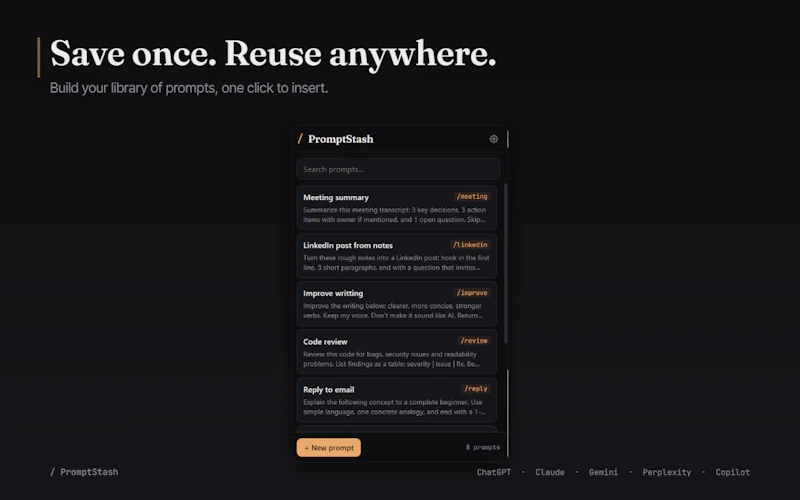 PromptStash — AI Prompt Manager screenshot 1