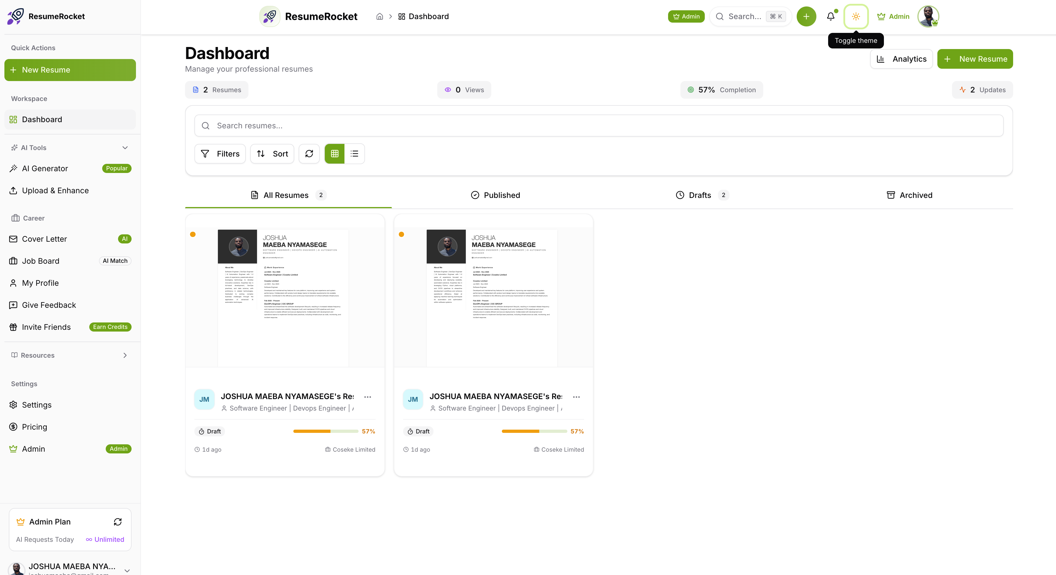 ResumeRocket - Screenshot 3 showing product features and functionality