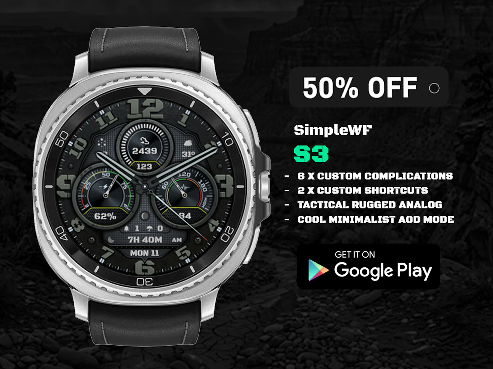 Tactical Analog Watch Face S3: 50% Sales screenshot 2