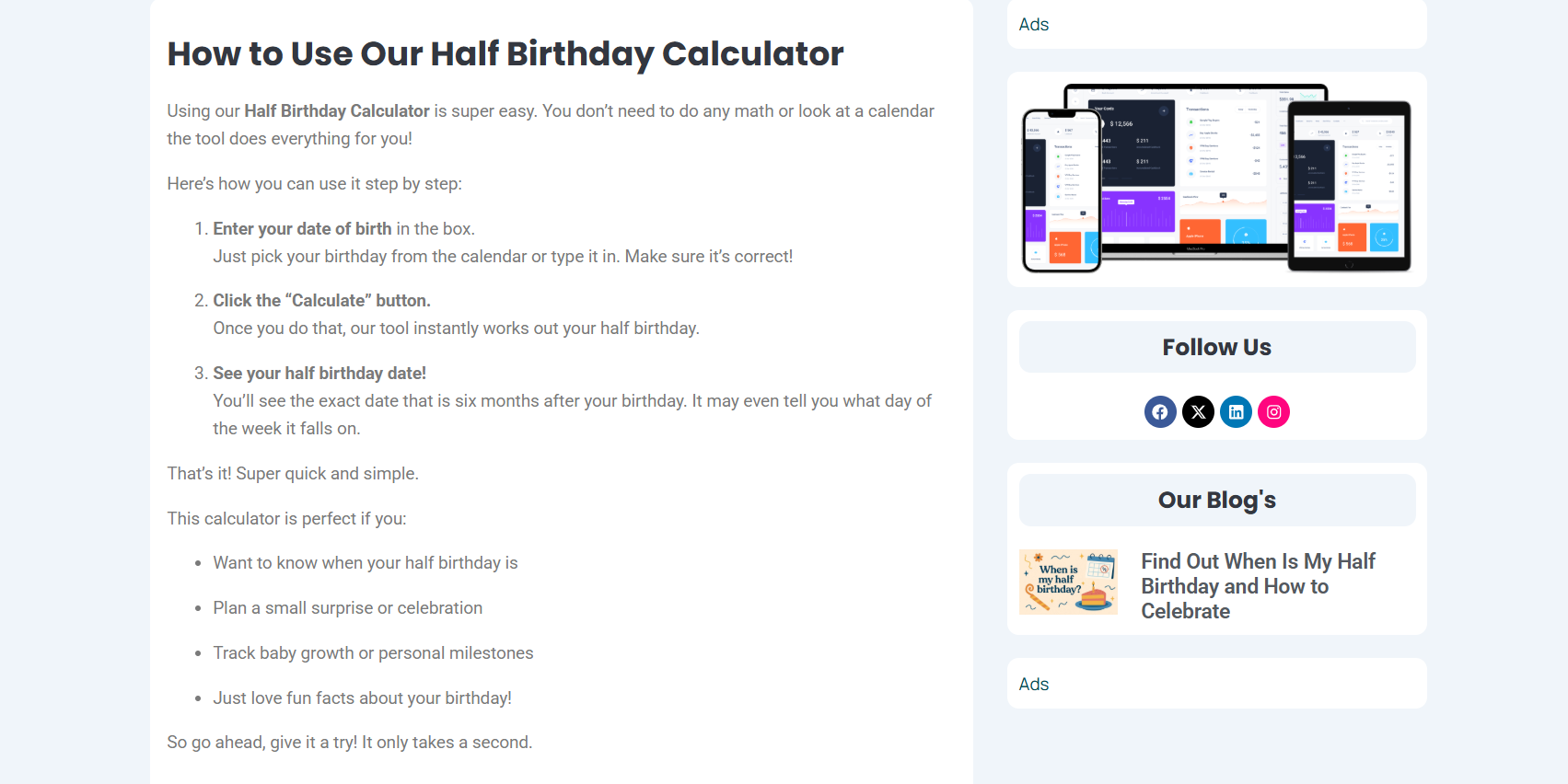 Half Birthday Calculator gallery image