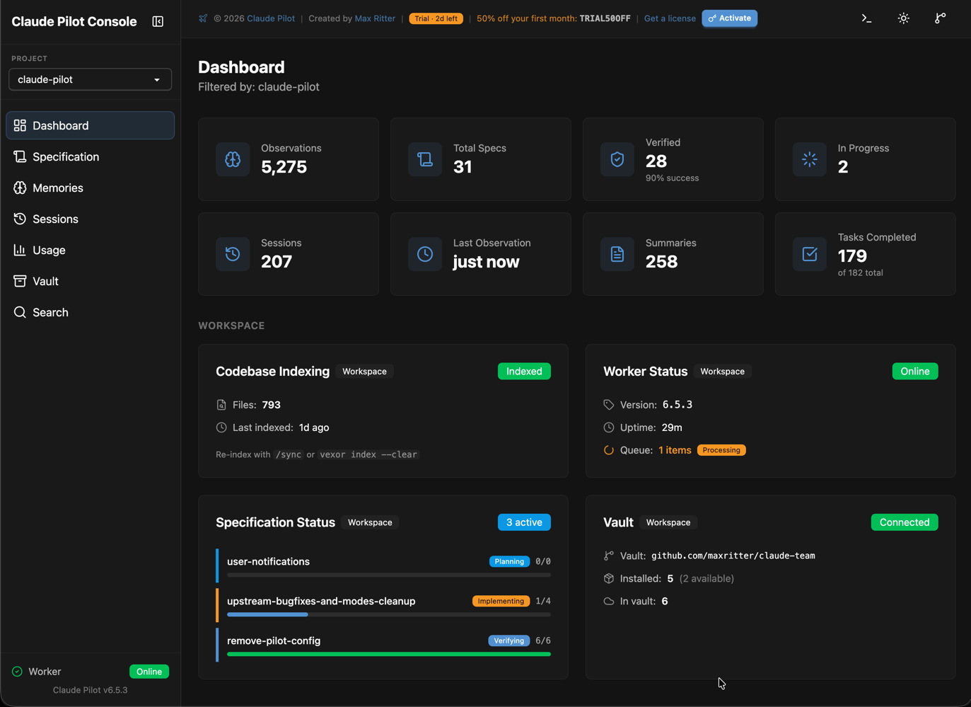Claude Pilot - Screenshot 2 showing product features and functionality