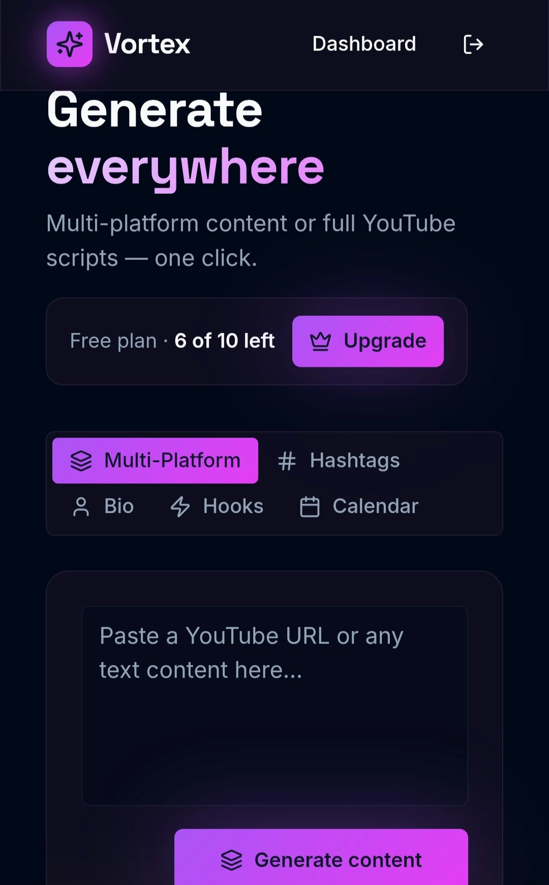 Vortex AI — Content for 5 platforms gallery image