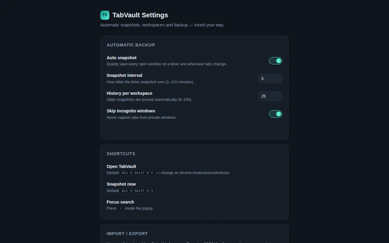 TabVault — Tab Workspace Manager gallery image