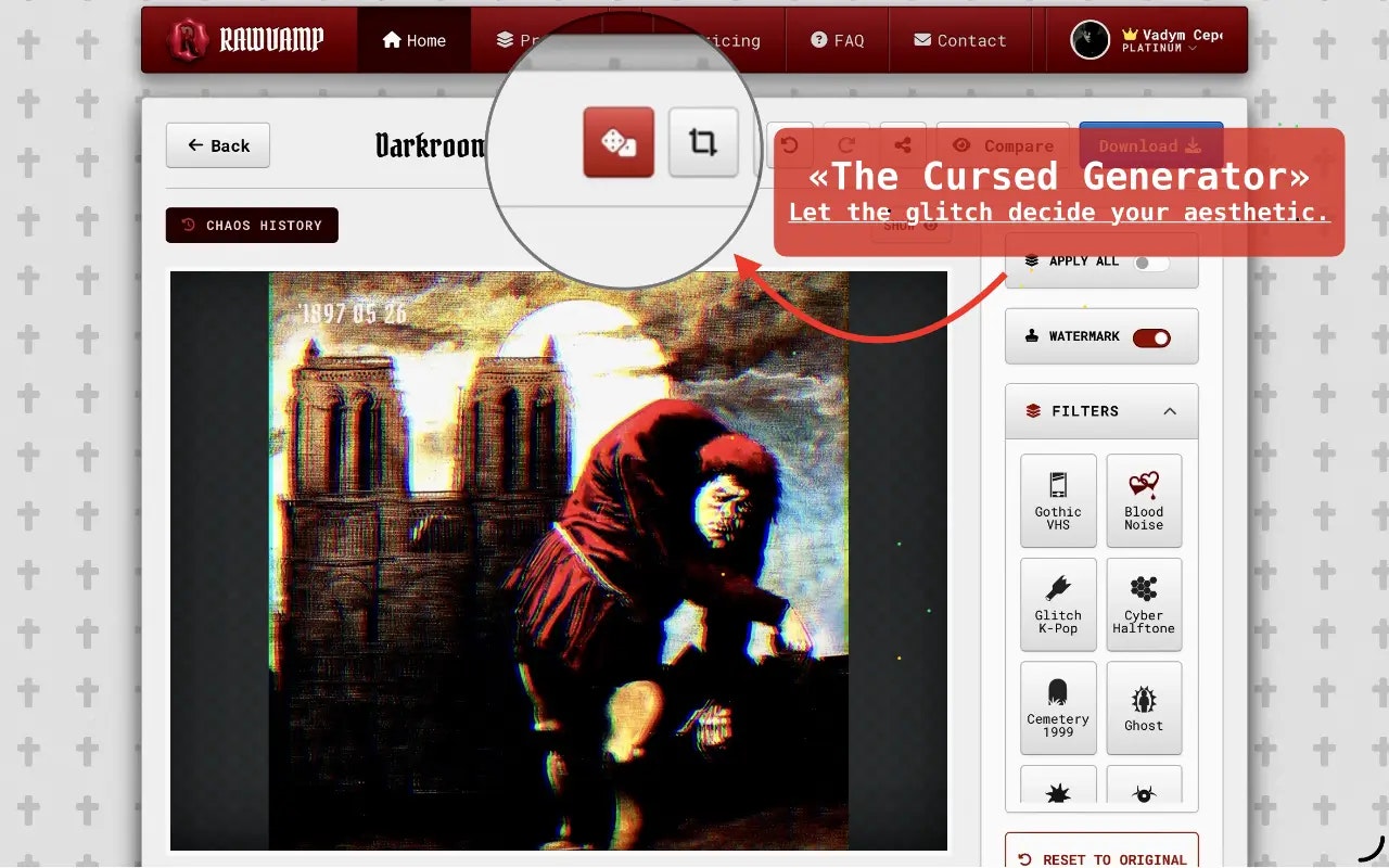 RawVamp: Glitch Art & Y2K Photo Effects - Screenshot 4 showing product features and functionality