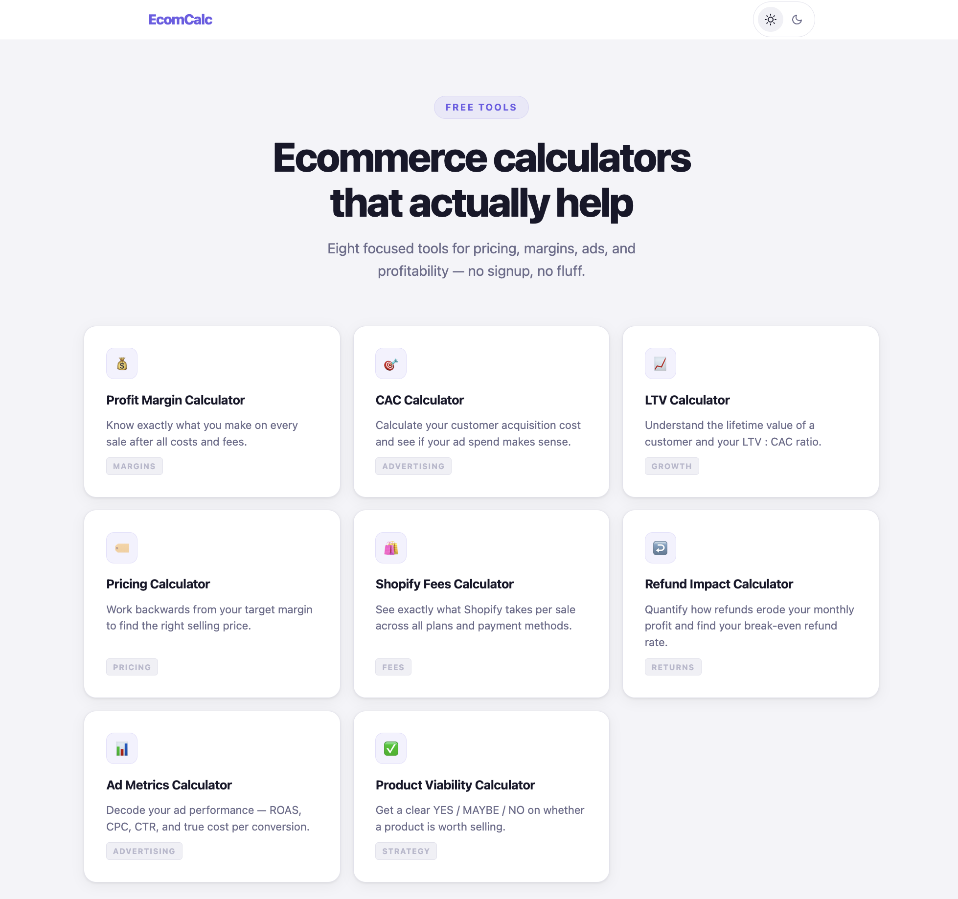 EcomCalc — Free Ecommerce Calculators gallery image