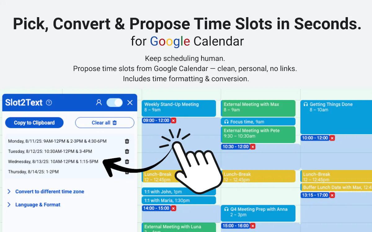 Slot2Text - Chrome Extension for GCal