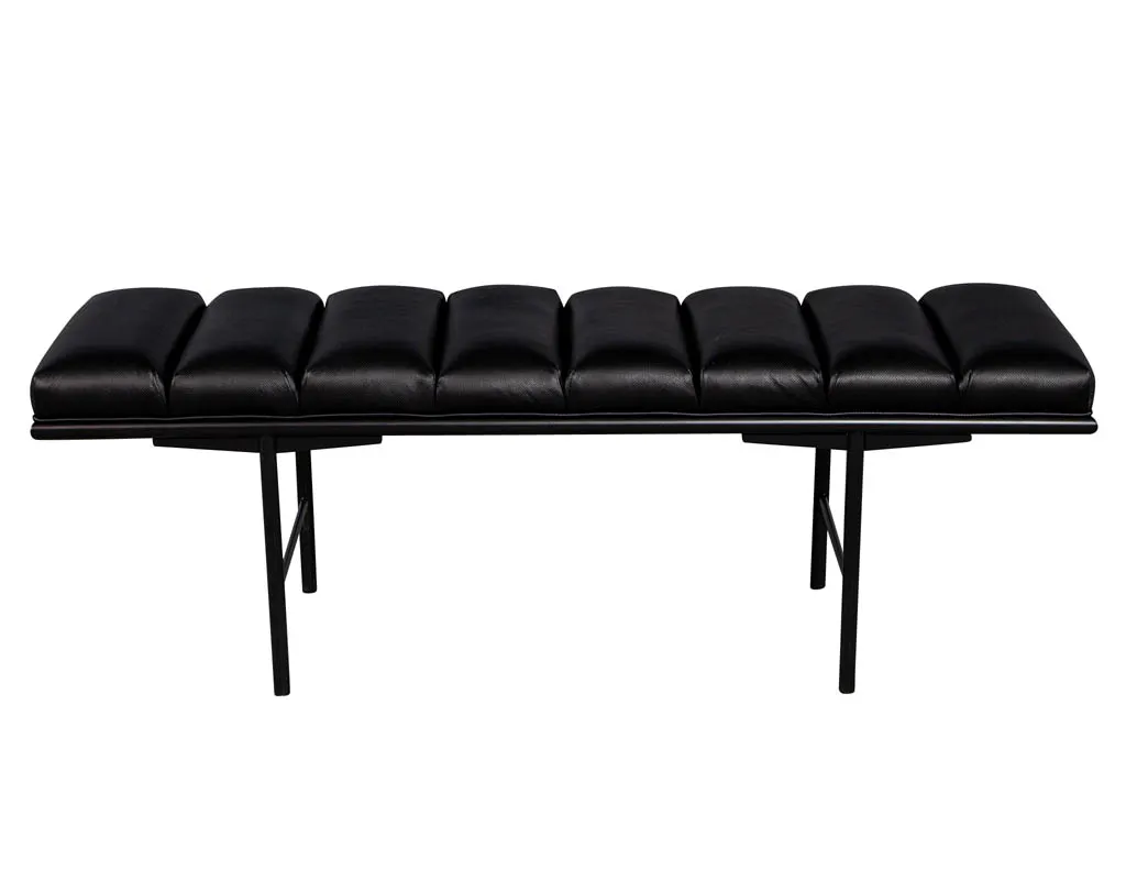 Sleek Modern Black Leather Accent Bench