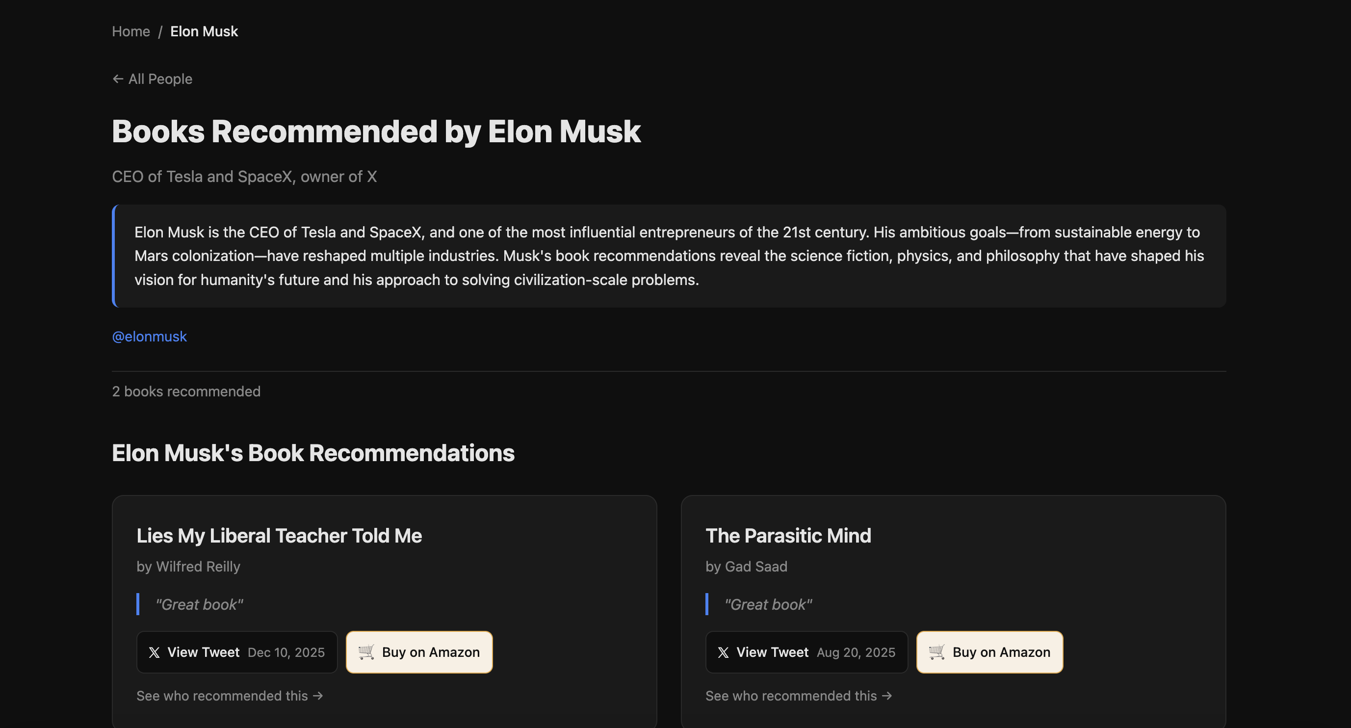 BooksRecommendedBy - Main product screenshot demonstrating key features and user interface
