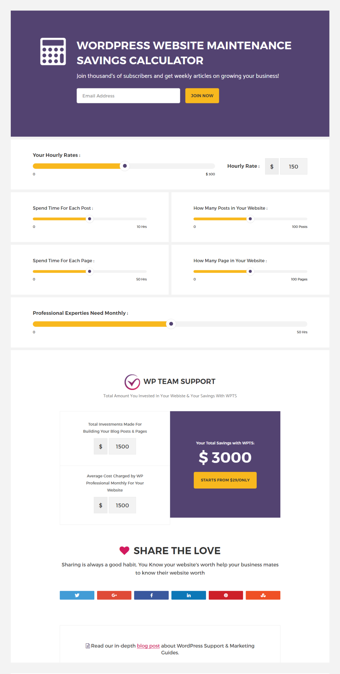 WordPress Website Maintenance Savings Calculator gallery image