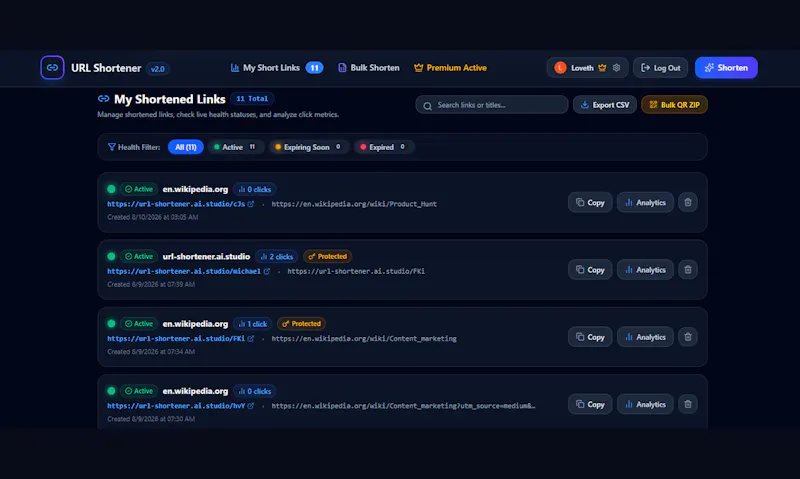 "URL Shortener" screenshot 2