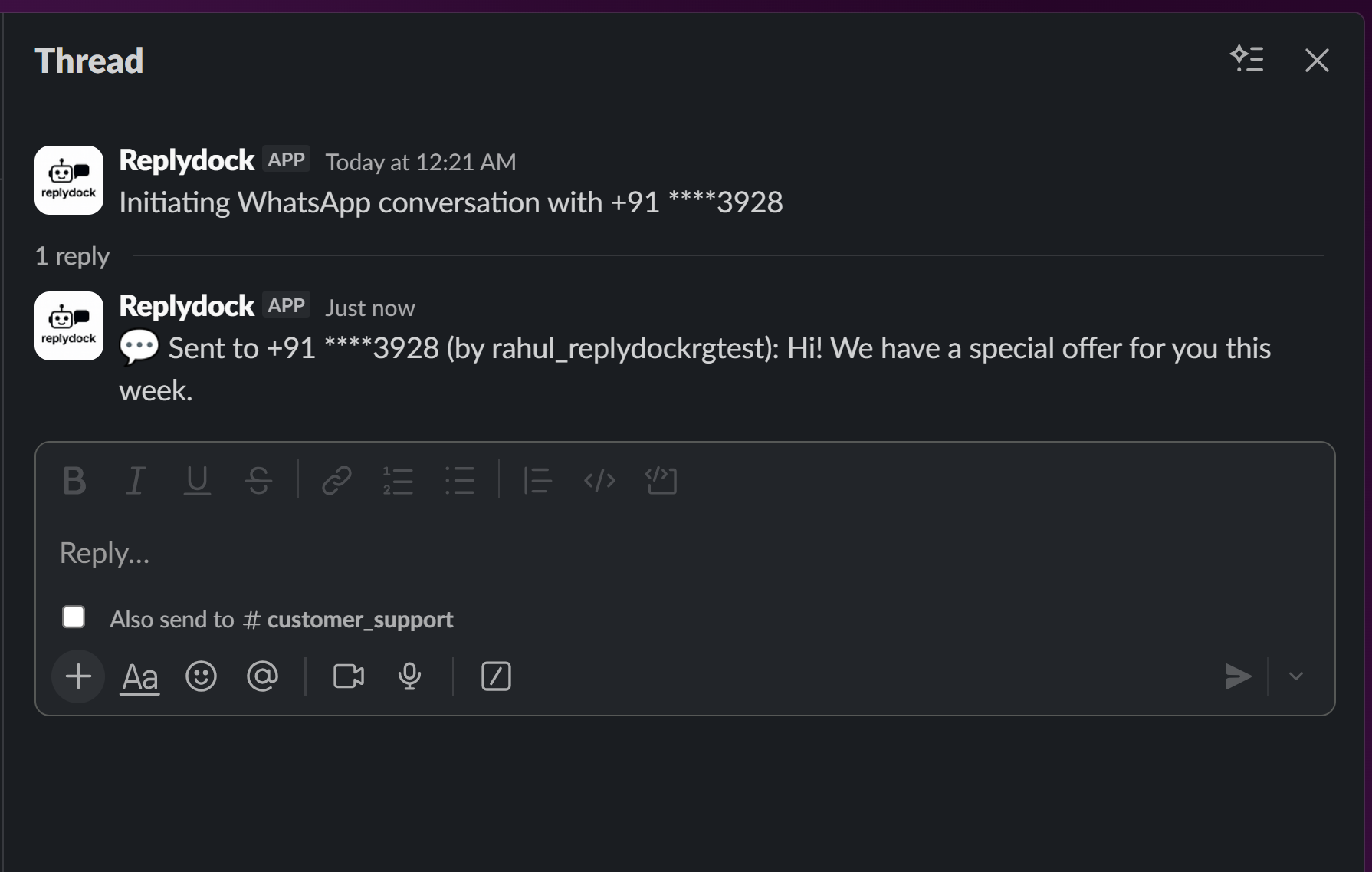 Replydock – WhatsApp + Slack Messaging - Main screenshot showing features and interface