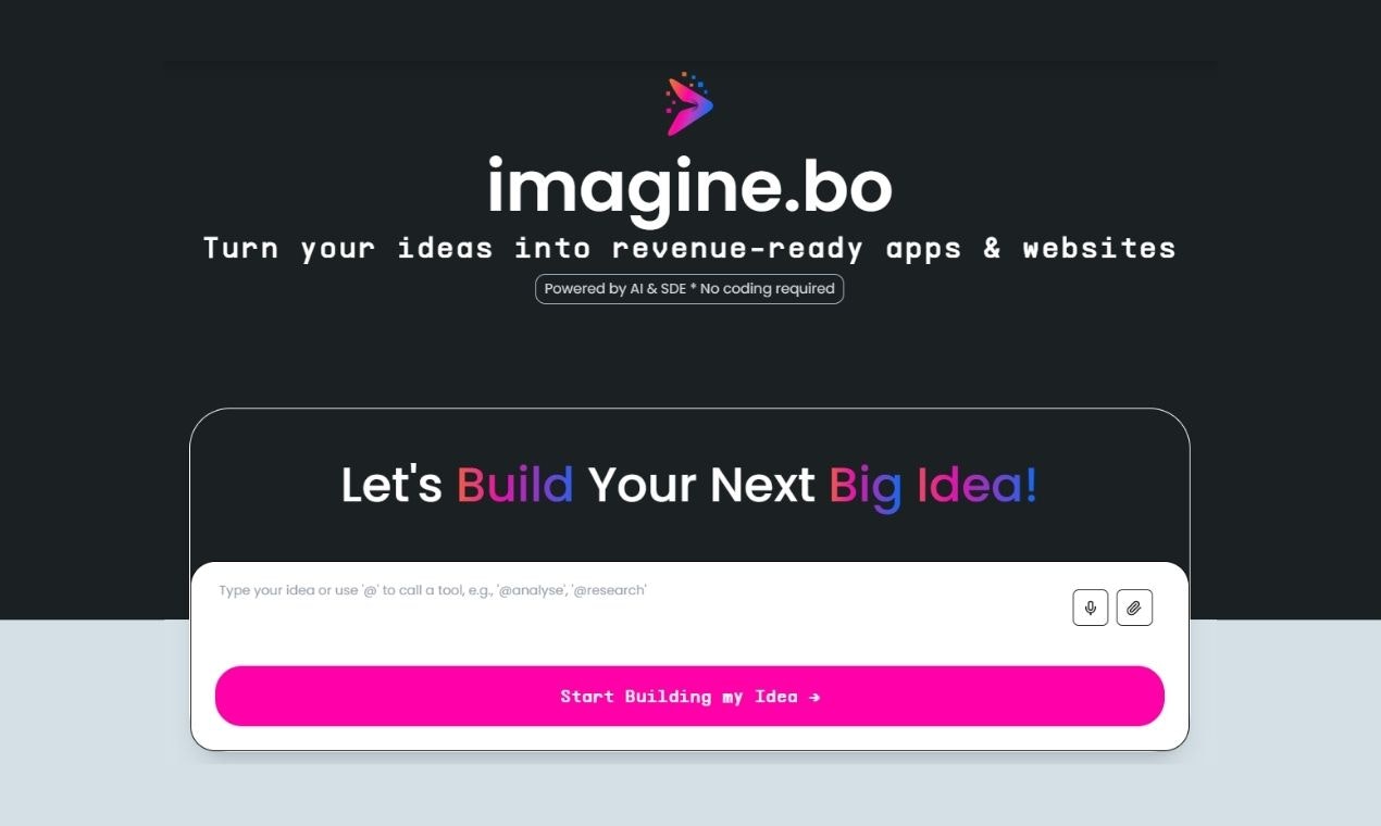 app.imagine.bo - Main screenshot showing features and interface