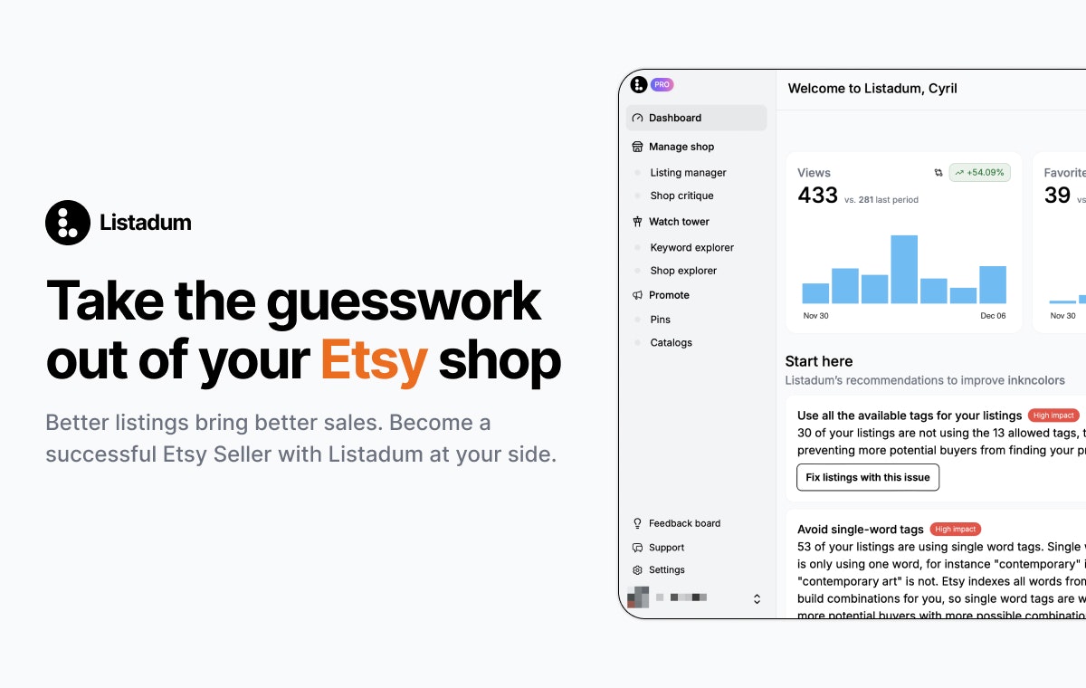 startuptile Listadum-Improve your sales on Etsy with data and AI