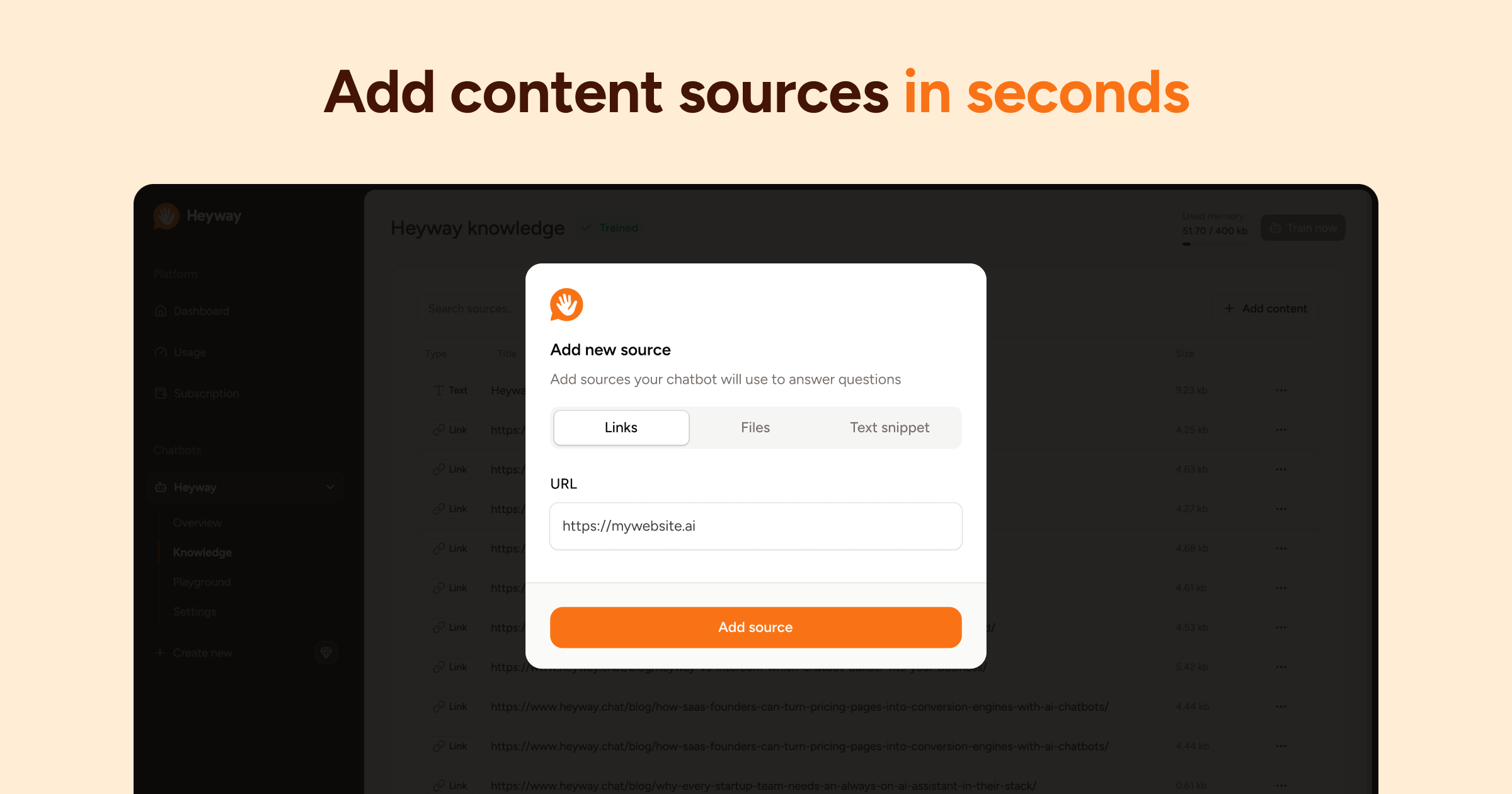 Heyway.chat - AI Chatbots alimentados por su contenido en 1 minuto media 6