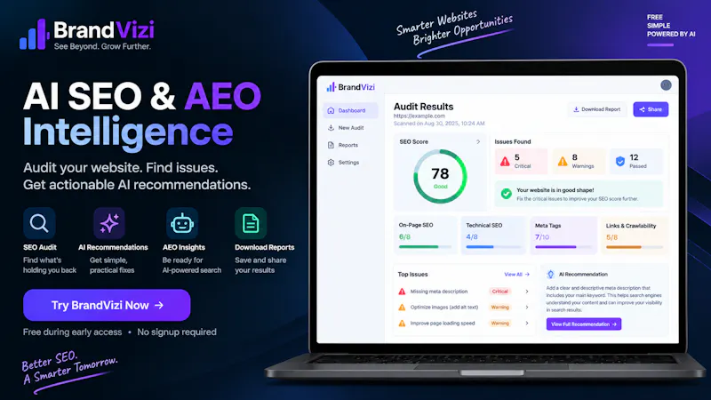 BrandVizi — AI SEO & AEO Intelligence screenshot 1