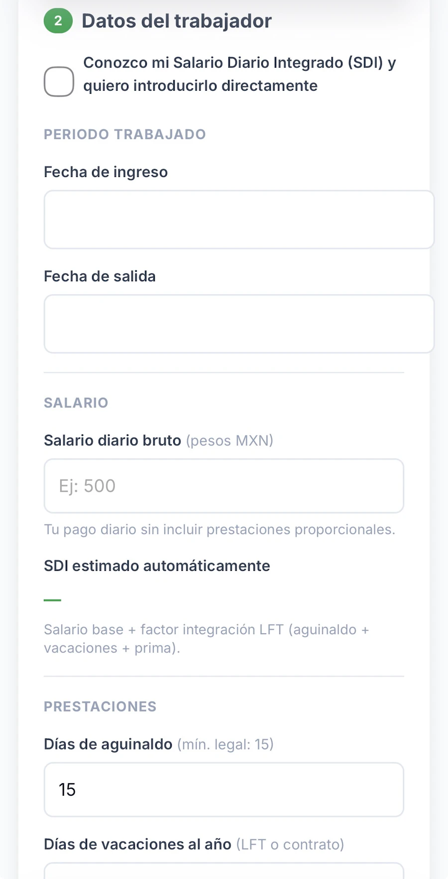 Calcular Liquidacion Mexico Severance interface