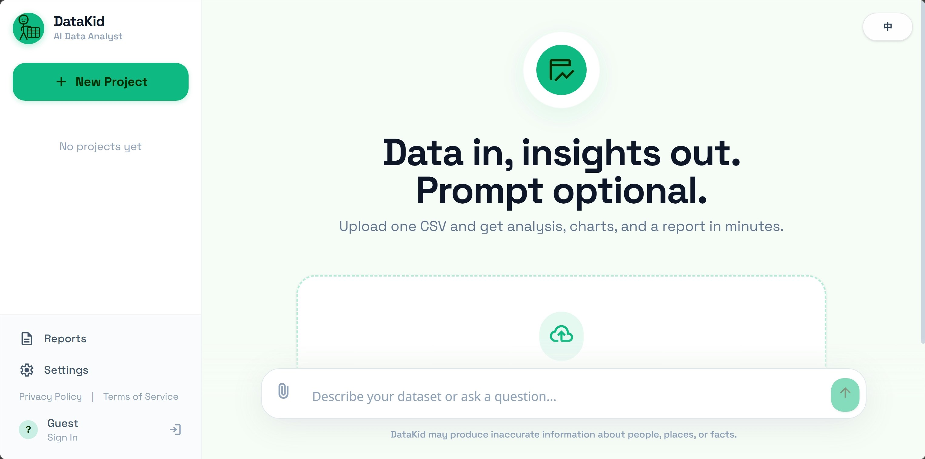 DataKid AI - Main product screenshot demonstrating key features and user interface