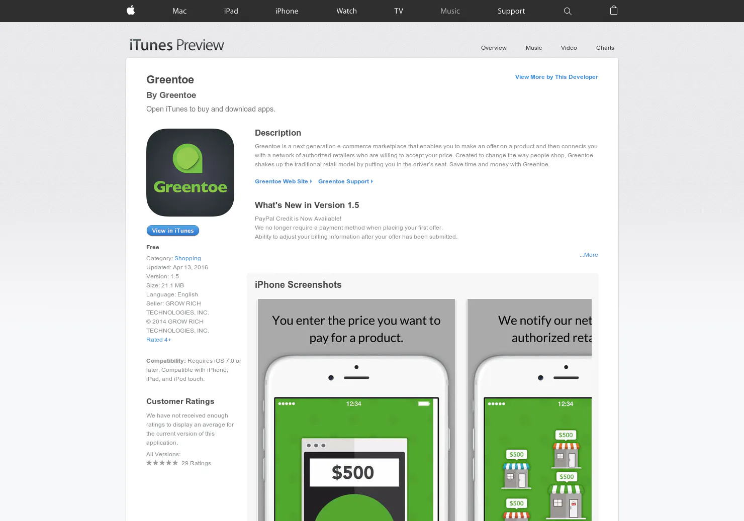 Greentoe iOS app