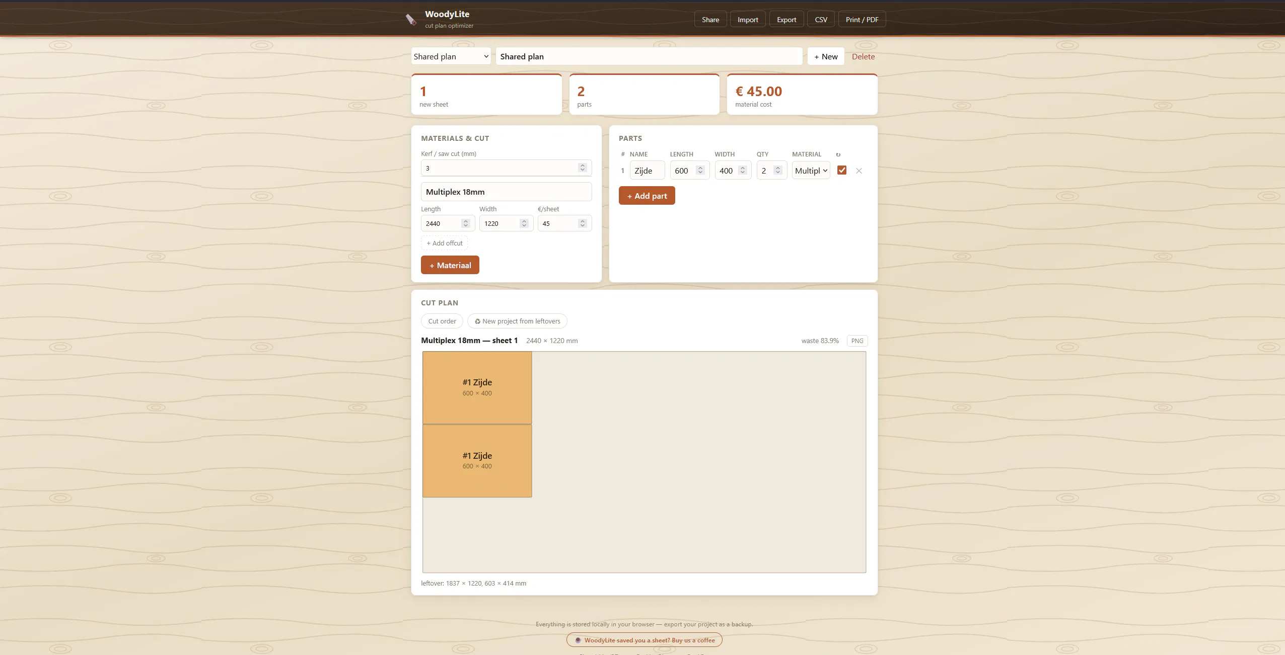 WoodyLite — cut plan optimizer gallery image