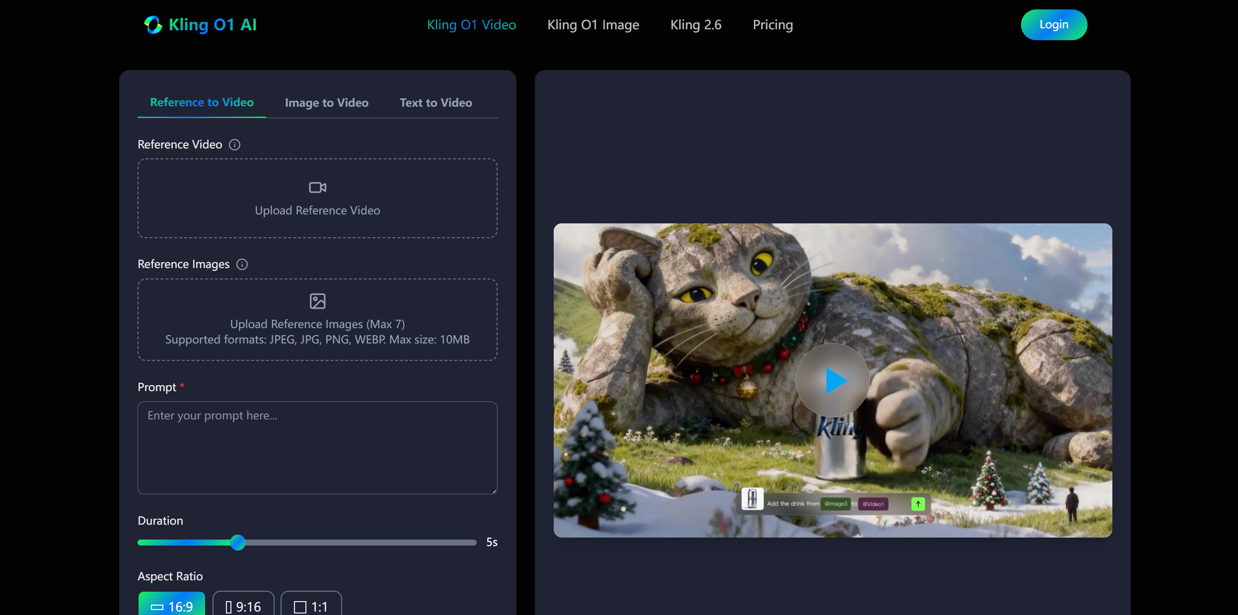 Kling O1 AI - Main product screenshot demonstrating key features and user interface