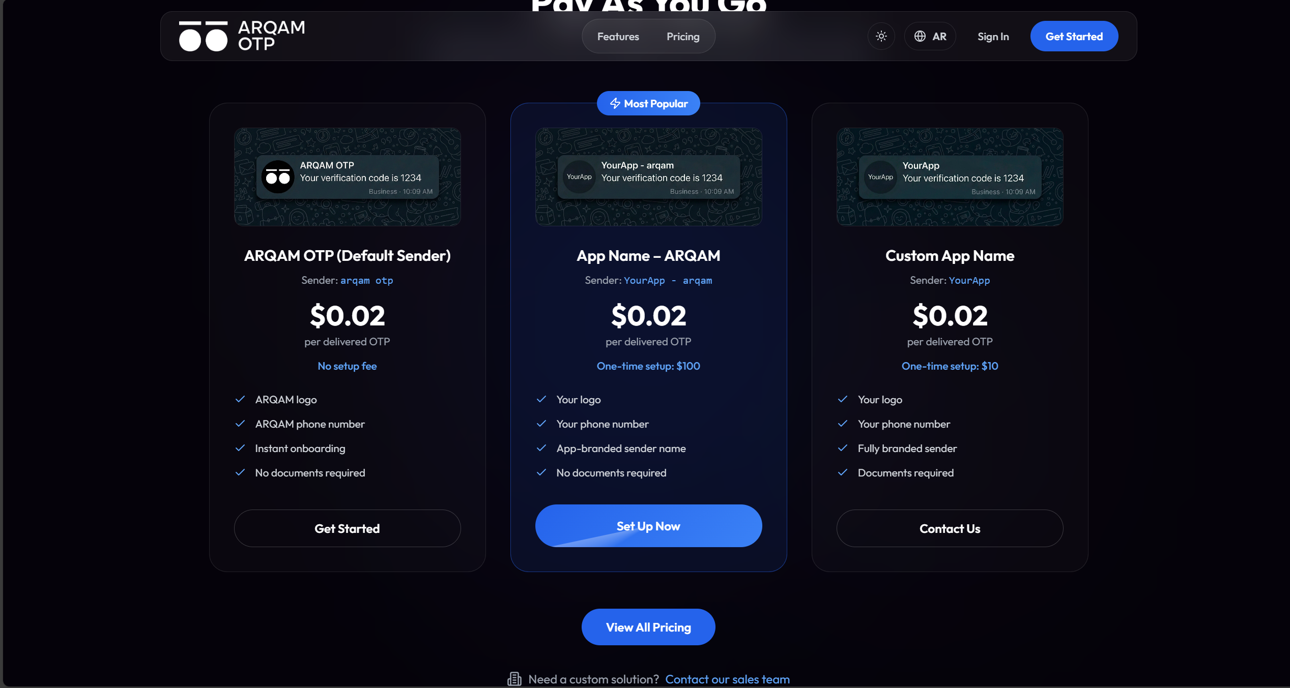 ARQAM OTP - Main product screenshot demonstrating key features and user interface