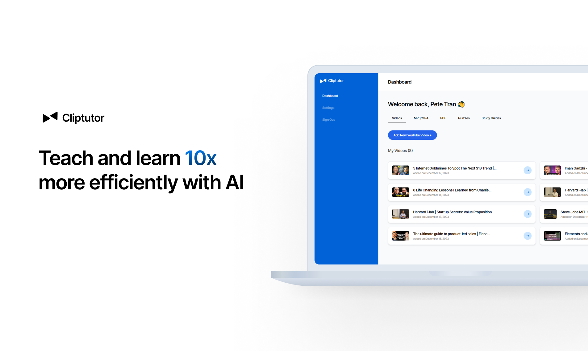 startuptile Cliptutor-Learn and teach 10x faster with AI-powered video lectures