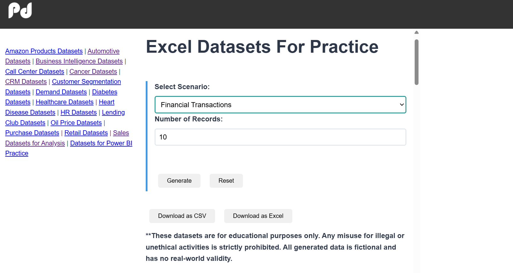 Media Trình tạo bộ dữ liệu Excel - Bộ dữ liệu Excel miễn phí để thực hành 3