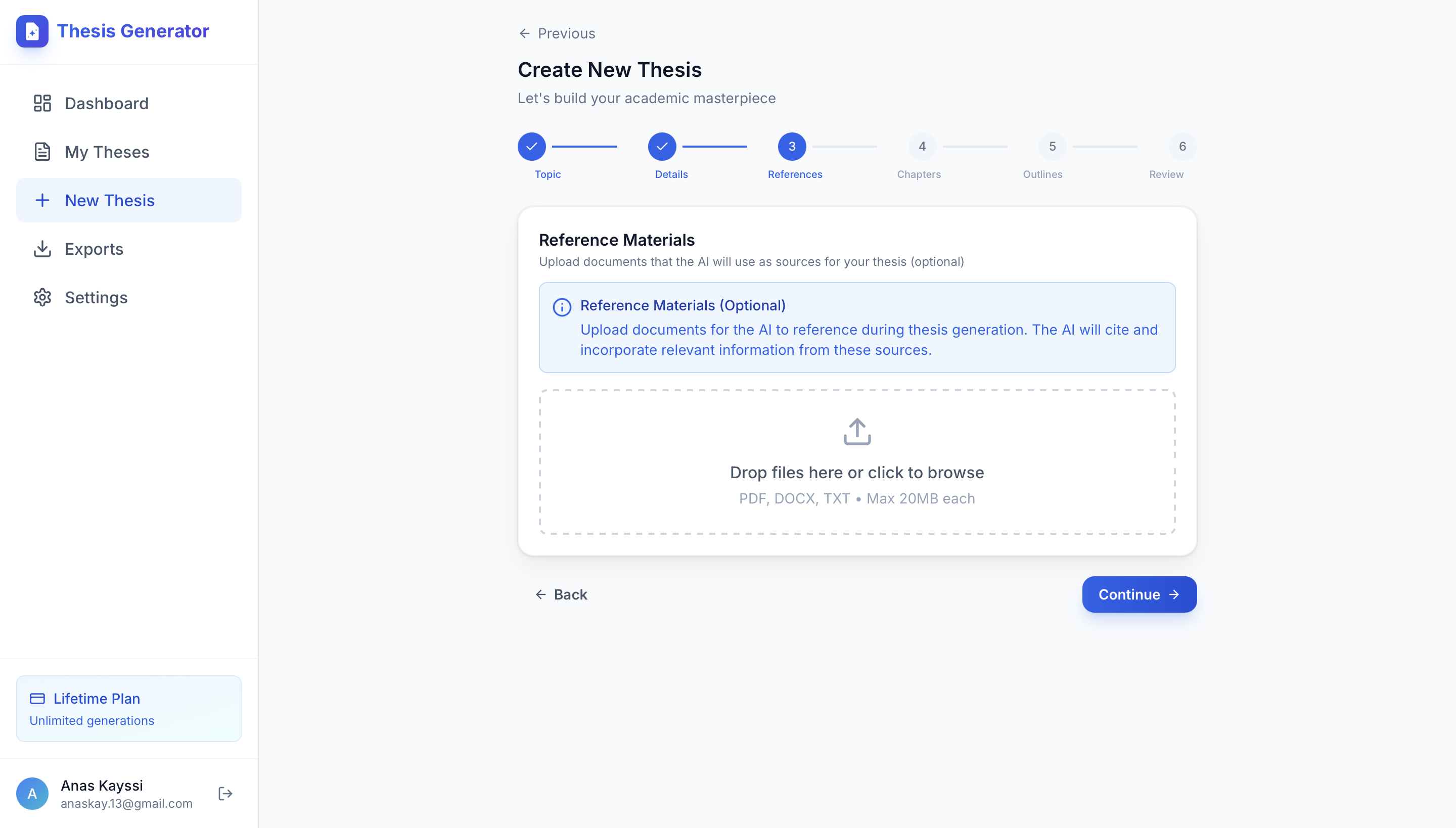 Thesis Generator AI - Screenshot 3 showing product features and functionality