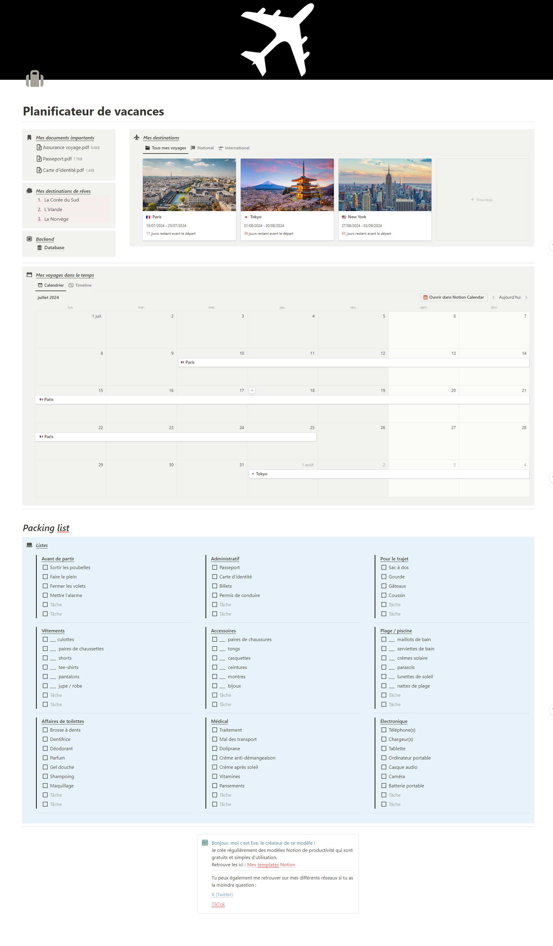 L'organisateur de vacances ultime Notion gallery image