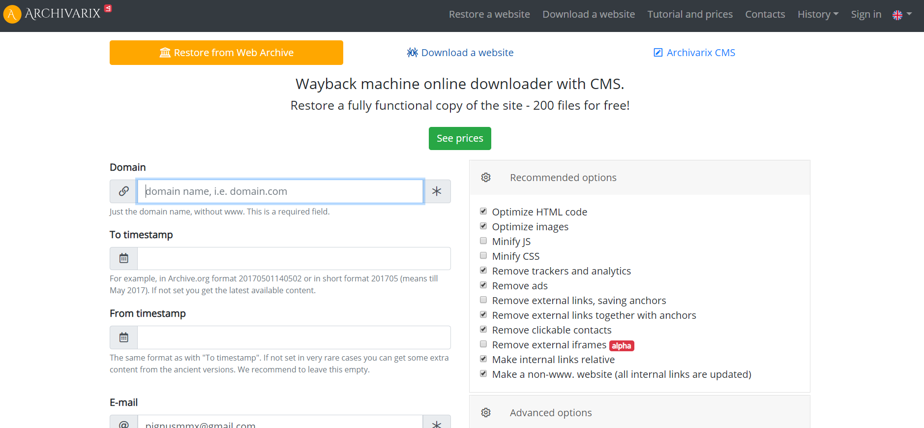 Download a website from the Internet archive. Wayback machine scraper gallery image