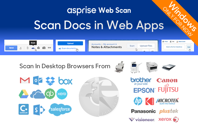 Asprise Web Scan: attach docs from scanners in Gmail, Dropbox, Salesforces, Sharepoint, QBO, SAP gallery image