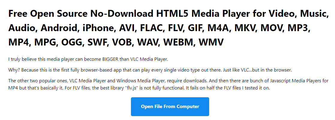 Media Player NoDownload, JS + HTML5 Product Information, Latest