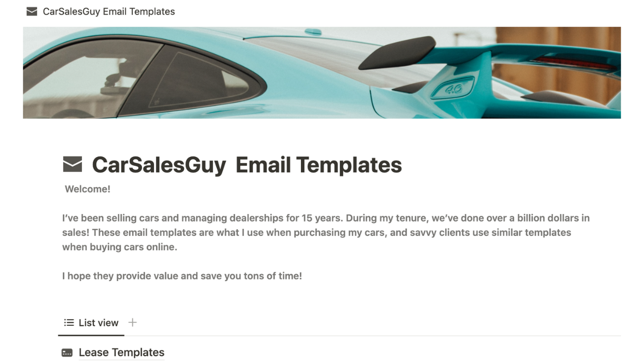 Mẫu email miễn phí của Carsalesguy