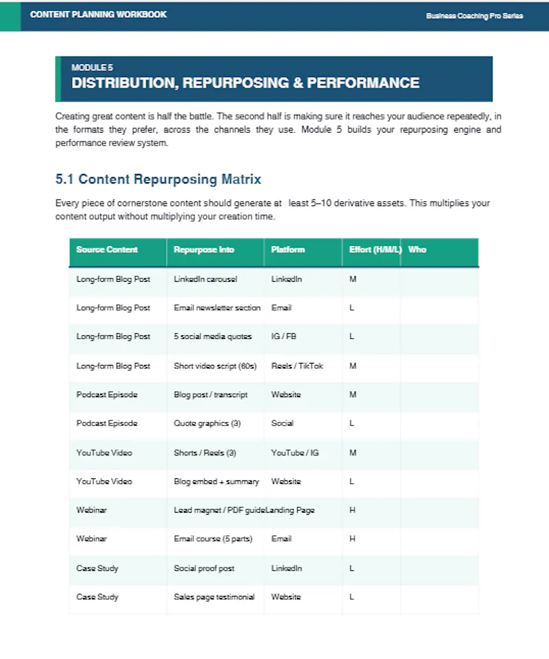 Content Planning Workbook screenshot 3