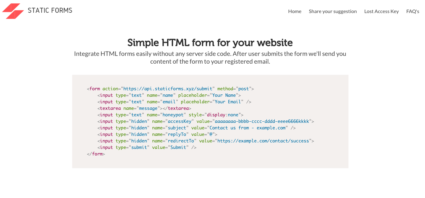 Static Forms: Free HTML forms for your static websites | Product Hunt