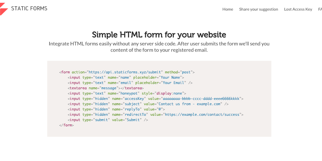 Static Forms: Free HTML forms for your static websites | Product Hunt