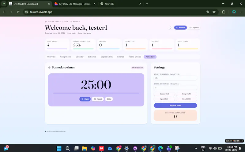 Live Student Dashboard screenshot 2
