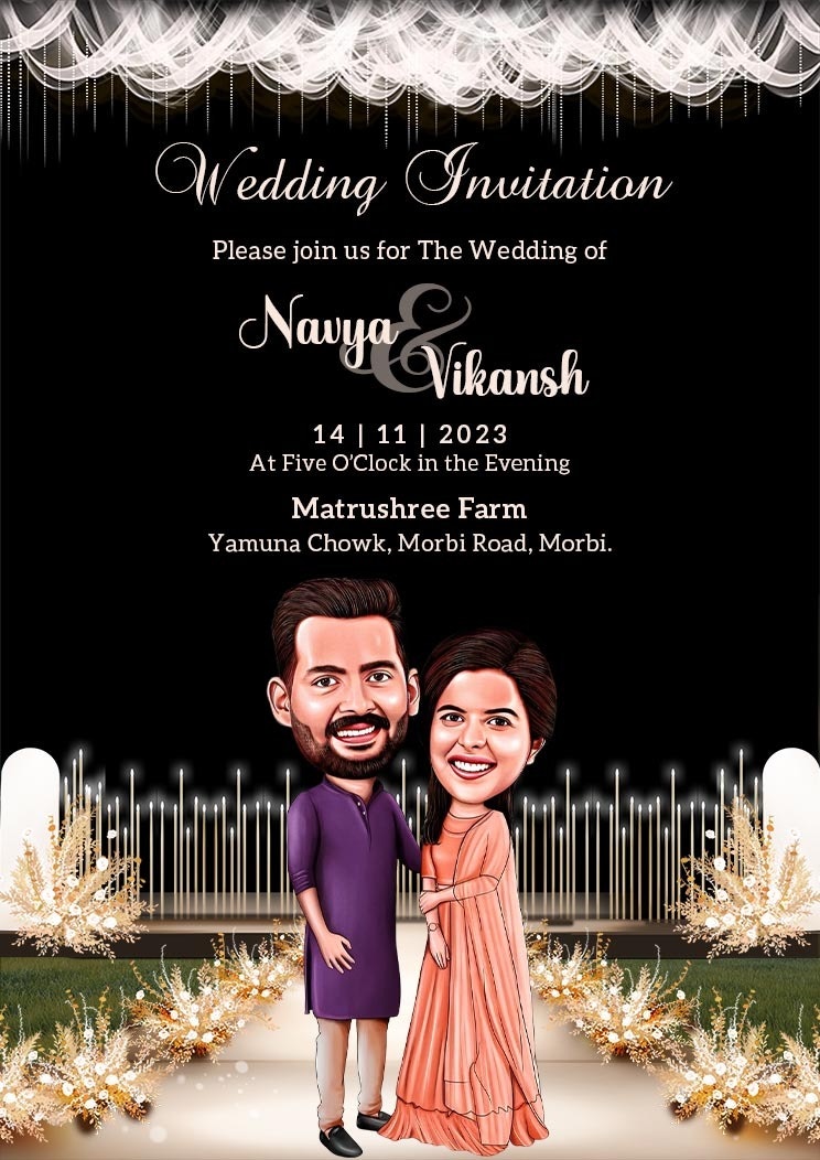Plantilla de invitación de boda de caricatura media 2