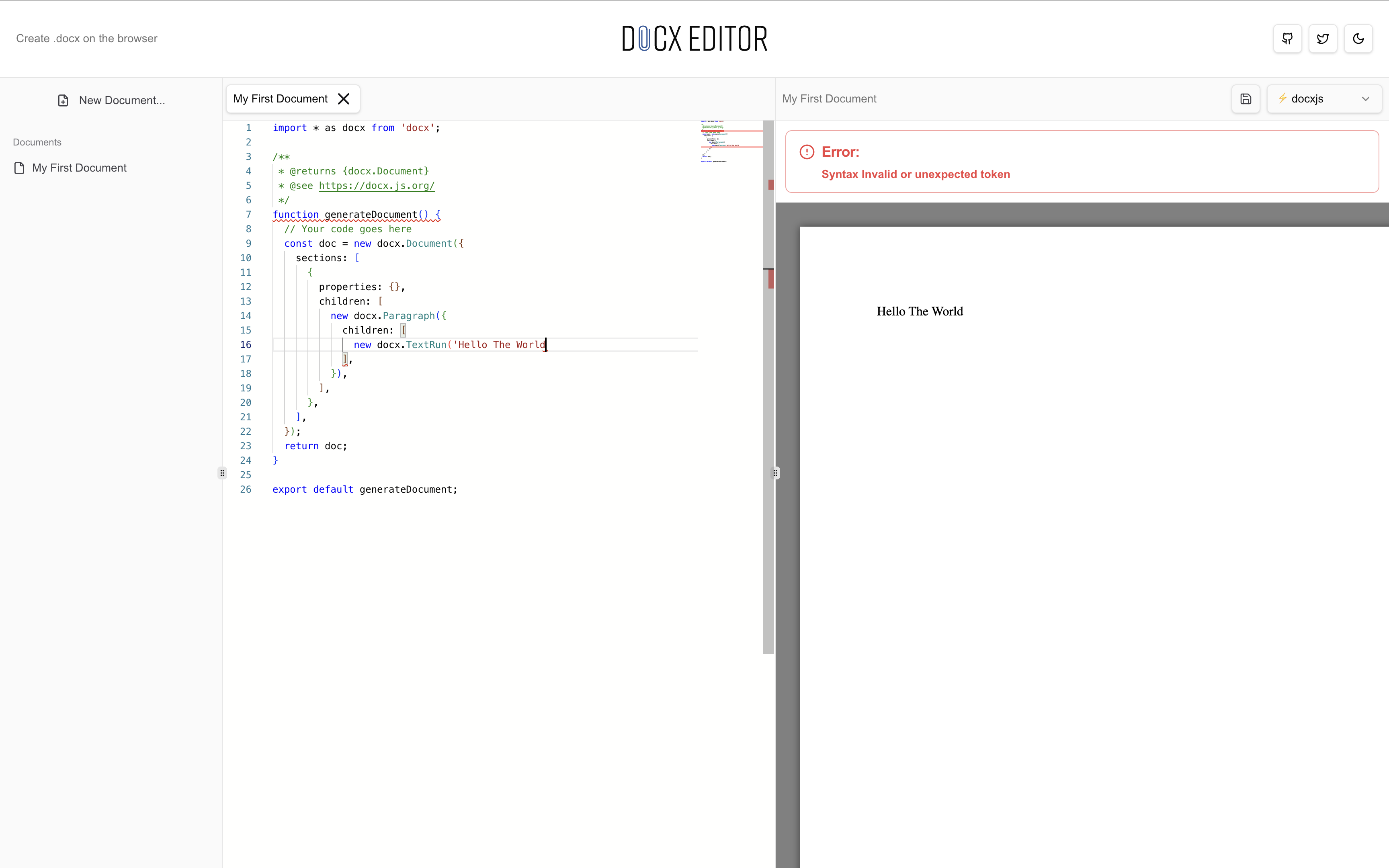 وسائط محرر DOCX.JS - محرر الكود المستند إلى المتصفح لـ DOCX.JS مع معاينة مباشرة 5