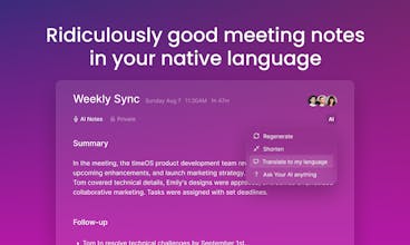 Sintesi concise delle riunioni: Una schermata di timeOS che crea sintesi concise delle riunioni, aiutando gli utenti a risparmiare tempo e rimanere organizzati.