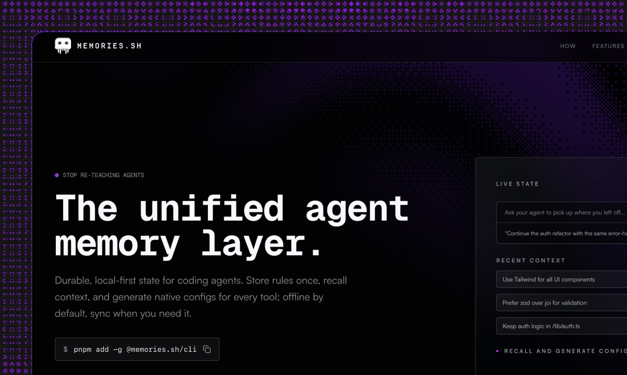 memories.sh - Main product screenshot demonstrating key features and user interface
