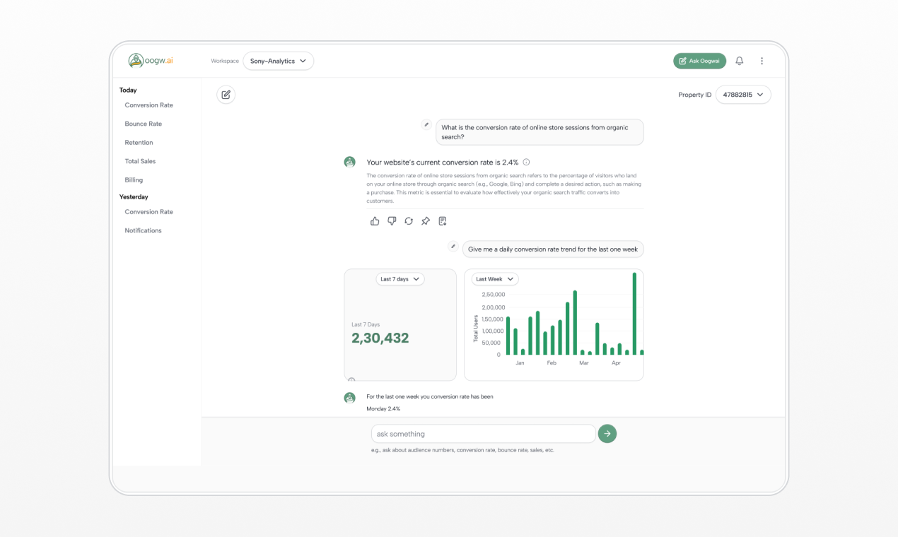 Oogw.ai - Main product screenshot demonstrating key features and user interface