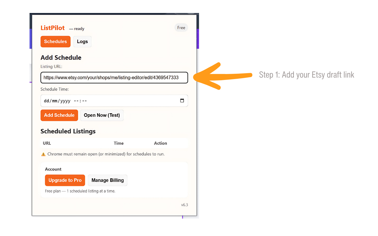 Média ListPilot - Planifier les listes de repêchage Etsy - Planifiez les versions Etsy pour publier automatiquement le bon moment. 3