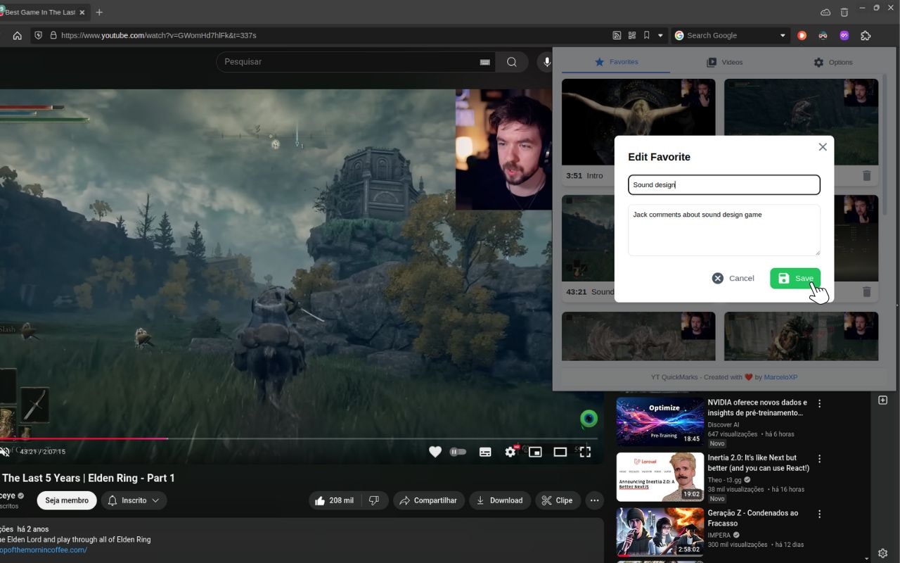 Quickmark untuk YouTube media 3