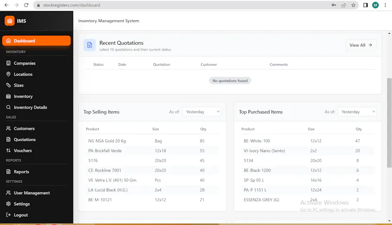Stock Registers screenshot 2